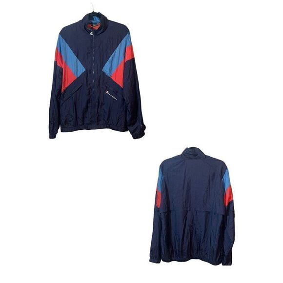 CHAMPIONS Mens Large Vintage Y2K Color Block  Windbreaker Sporty Athletic - Picture 2 of 16